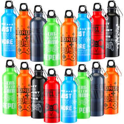 SiliFine 17oz Gaming Water Bottle Sports Insulated Water Bottles with Hook Clip Funny Quotes Aluminum Gamer Iced Coffee Travel Mug for Adult Kid Birthday Video Game Party Favors(24 Pcs)