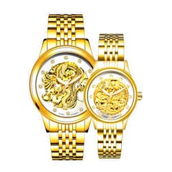 Tevise Automatic Mechanical Dragon & Phoenix Couple Watches with Stainless-Steel Strap