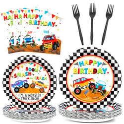 Naozinebi Monster Truck Party Tableware Set Monster Truck Plates and Napkins Monster Truck Party Supplies Decorations for Kids Boys Monster Truck Theme Birthday party Supplies Serves 24
