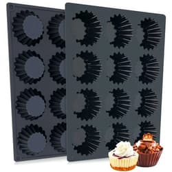 Dropower Silicone Peanut Butter Cup Molds 12 Cups Chocolate Candy Mold Mini Tart Pan for Keto Fat Bombs, Reese, Jello, Brownies, Cordial 2Pack Black