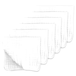 CottCare Muslin Burp Cloths for Baby 100% Cotton Large 20''X10'' 6 Layers Thicken Super Soft and Absorbent (6 Pack,White)