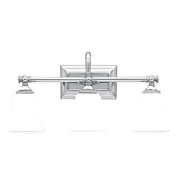 Quoizel NL8603C Nicholas Interior Lighting Mid Century Style Squared Opal Etched Glass Bath Vanity Wall Light, 3-Light 300 Total Watts, 10