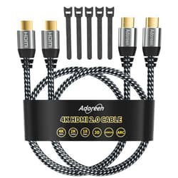 Adoreen 4K HDMI Cable 8 Feet/2 Pack,High Speed 18Gbps Braided HDMI 2.0 Cable Cord,4K@60Hz,2K,1080P,ARC HDR HDCP 3D,Sturdy&Flexible&Untangled&Supreme Texture,Compatible Monitor UHD TV PC PS5 Xbox+5 Ties