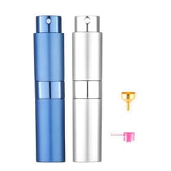 Tekson 8ml Travel Perfume Atomizer Refillable, Mini Cologne Spray Bottle Empty, Small Aftershave Portable Sprayer for Liquid Dispenser (Sliver&Blue)