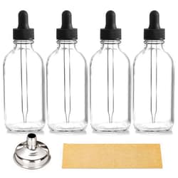 AOZITA 4 Pack, 4 oz Dropper Bottles with 1 Funnel & 4 Labels - Essential Oils Bottles for Health, Personal Care & Beauty - 120ml Thick Clear Glass Tincture Bottles with Eye Droppers, Leakproof