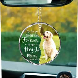 Fastpeace Personalized Memorial Pet Glass Car Ornament - Custom Photo, Name & Dates - Forever in Our Hearts Tribute Gift for Your Dogs- Gift for Dog Lovers (Memorial Pet Car Ornament)