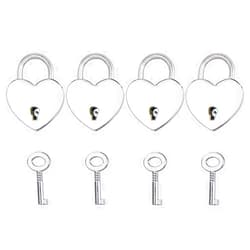 Mindy 4PCS Alloy Love Heart Shaped Padlock Luggage Lock with Keys for Jewelry Box Storage Box Diary Book (Silver)