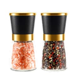VEVOK CHEF Gold Salt and Pepper Grinder Set Stainless steel Salt and Pepper Mill Set Ceramic Adjustable Coarseness Spice Grinder Refillable Sea Salt Shaker Home Kitchen Decor