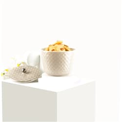 Otantik Home Otantik Decorative Porcelain Jar/Server with Lid - Cookies Jar – Chocolate Jar – Candy Jar – Savory Jar - Perfect for Gift ideas and Home Décor (Pearl & Silver, M/6.3 Inch)