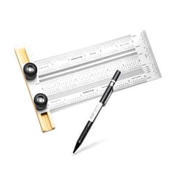 POWERTEC 6'' Precision Marking T-Square, T Rule w/Pencil for Measuring, Scribing, Setting Up Bits Height, Stainless Steel Woodworking & Crafting Marking Tools for Drill Press, Table Saw 80027