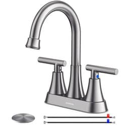 Hurran Bathroom Faucets for Sink 3 Hole, Hurran 4 inch Brushed Grey Bathroom Sink Faucet with Pop-up Drain and Supply Hoses, Stainless Steel Lead-Free Centerset Touch On Faucets for Vanity RV