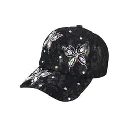 Tellrain Women Bling Baseball Cap Rhinestone Sequin Sun Visor Hat Summer Mesh Diamond Butterfly Lace Small Floral Cap