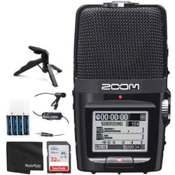 Zoom H2n 2-Input / 4-Track Portable Handy Recorder with Onboard 5-Mic Array + SanDisk 32GB Memory Card + Lavalier Mic + Batteries & Charger + Tabletop Tripod - Top Value Bundle