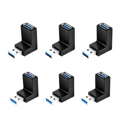 ELUTENG 90 Degree USB 3.0 Adapter 6 Pack - Right Angle Male to Female Up/Down/Left/Right Connector - L Shaped Extension for PC, Laptop, Charger and More