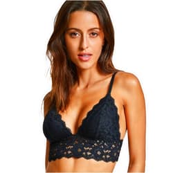 DOBREVA Women's Lace Padded Bralette Plunge Wireless Longline Bra for A to D Cups