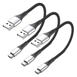 PEAKLIFT 6 inch USB C Cable Short, 0.5ft 3-Pack USB A to USB C Cable Braided USB Type C Fast Charging Cable C Type Charger Cord for Samsung Galaxy S23 S22 Note 20, Moto G8, Google Pixel, iPhone 15 Pro Max