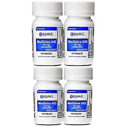 Reliable-1 Laboratories RELIABLE 1 LABORATORIES Meclizine 25 mg Generic Bonine Motion Sickness (100 Chewable Tablets, 4 Bottles) - Prevent nausea, vomiting, and dizziness caused by motion sickness 100 Count (Pack of 4)
