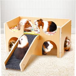 MEWTOGO Upgraded Guinea Pig Castle, Sturdy Wooden Guinea Pig Hideout, Small Animal House Bed Hut Habitats with Stairs, Easy to Assemble for Hamsters Bunny Chinchillas Playing Hiding
