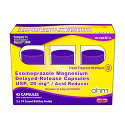 OHM Esomeprazole Magnesium USP 20mg, Delayed Release Capsules, Treats Frequent Heartburn, 42 Capsules