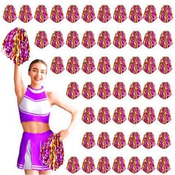 Halloscume 60 Pcs Cheerleading Pom Poms Cheering Pompoms Bulk Cheer Metallic Foil Pom with Baton Handle Plastic Poms Squad for Game Team Spirit Sports Dancing Basketball Club