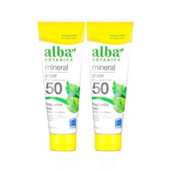 Alba Botanica Mineral Sunscreen Lotion, Broad Spectrum SPF 50 Sunscreen, Water Resistant and Biodegradable, 4 fl. oz. (Pack of 2)