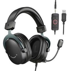 FIFINE PC Gaming Headset, USB Headset with 7.1 Surround Sound, Detachable Microphone, Control Box, 3.5mm Headphones Jack, Over-Ear Wired Headphones for PS5/Xbox/Switch, Black-AmpliGame H9