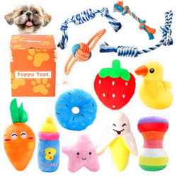 Toozey 12 Pack Puppy Teething Toys for Small Dogs - Plush Squeaky & Rope Chew Set Bundle, Safe Durable and Non-Toxic for Interactive Play and Dental Health