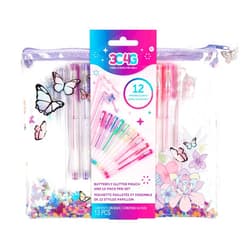 3C4G Three Cheers for Girls - Butterfly Glitter Pouch & Colored Gel Pen Set - 10 Color Gel Pens for Kids, 2 Butterfly Writing Pens for Kids & Sequin Pencil Case for Girls - Kids Gel Pens for Coloring