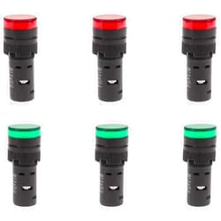 SHOPCORP 6 pcs Energy Saving LED Indicator Light Voltage 110V Current 20mA Mounting Hole Size 16mm (5/8 Inch) 3 Green, 3 Red (110V/120V AC/DC)