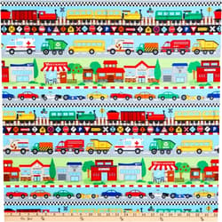 Northcott Around Town Border Stripe Fabric, Green Multi Yard