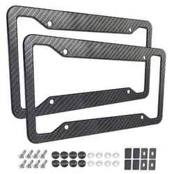 ZXFOOG Carbon Fiber License Plate Frames- 2 Pack Black Aluminum Front & Rear Auto Car Tag Holder, Heavy Duty Bracket with Mount Hardware, Screws Caps, Rattle Proof Pads (Carbon Pattern