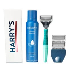 Harry's Shaving Kit for Men - Razor Handle, 3 Razor Blade Refills, Foaming Shave Gel, and Travel Blade Cover - Sage