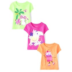 The Children's Place Baby Girls Short Sleeve Graphic T-Shirt 3-Pack Infant-and-Toddler-Shirts, Pink Summer, 2T US