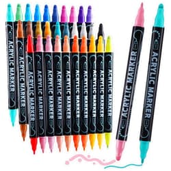 Nauets 30 Colors Waterproof Dual Tip Acrylic Paint Pens, Dot & Fine Tip Premium Coloring Drawing Markers Set for Wood, Rock Painting, Canvas, Glass, Ceramic Surfaces and DIY Crafts Making Art Supplies