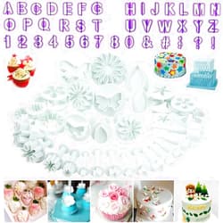 ELINKA Flower Fondant Cutters,73Pcs Cake Cookie Cutter Plunger Sugarcraft Alphabet Letters Decorating Tools,Sunflower Rose Leaf Butterfly Heart Star Carnation Hollow Calyx Cutter Molds,Icing Modelling Kit