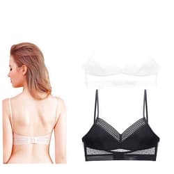 LELEBEAR Starry Bra-Low Back Wireless Lifting Lace Bra, Deep V Invisible Low Back Bra