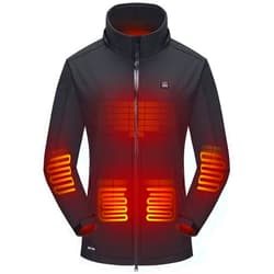 DEWBU Soft Shell Heated Jacket for Women with 12V Battery Pack and Detachable Hood Outdoor Electric Heating Coat