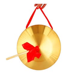 Surtiycrii Gong Instrument (8.7inch/22cm),Chinese Traditional Percussion Instrument Brass Gong with Wooden Mallet and Red Hanging Ribbon, Suitable for Wedding Opening Celebration…