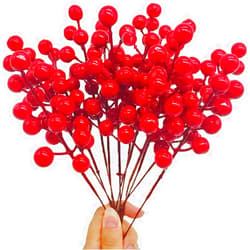 SLXDEX 24 pcs Red Holly Berry Stem Picks - Decorative Wire Stem Branch Sprays for Christmas Tree Decoration, Holiday Decor, Silk Flower Arrangements, Home DIY Crafts (24, 6.7inch)