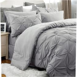 Bedsure Queen Comforter Set - Bed in a Bag Queen 7 Pieces, Pintuck Bedding Sets Grey Bed Set with Comforter, Sheets, Pillowcases & Shams