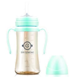 GROSMIMI Spill Proof no Spill Magic Sippy Cup with Straw with Handle for Baby and Toddlers, Customizable, PPSU, BPA Free 10 oz (Aqua green)