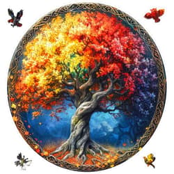 MYS A·U·R Wooden Puzzles for Adults, Round Tree of Life Jigsaw Puzzles 500 Pieces, 16.5x16.5in, Royal, Fun Challenging Unique Shaped Wood Plant Puzzles, Creative Gifts for Adults and Kids Family Game