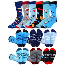 Glitopper 6 Pairs Funny Gym Lover Socks Gifts for Men Novelty Weightlifting Cotton Crew Sock Workout Fitness Gifts for Gym Lovers Bodybuilder Weightlifters