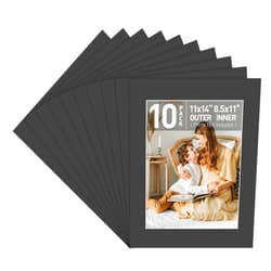 Golden State Art, Acid Free, Pack of 10 Black Pre-Cut 11x14 Picture Mat for 8.5x11 Photo with White Core High Premier Bevel Cut Mattes