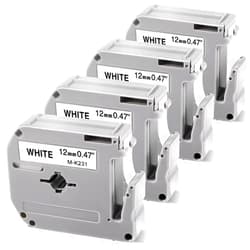 COLORWING M-K231 Compatible Brother P Touch M Tape M-K231s MK231 M231 for Brother PT-M95 PT-90 PT-70 PT-65 PT-85 Label Maker Refills, 12mm 0.47inch White, 4-Pack