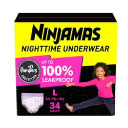 Ninjamas Pampers Ninjamas Nighttime Bedwetting Underwear Girls - Size L (64-125 lbs), 34 Count