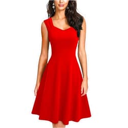 Rooscier Women's V Neck Sleeveless Ruffle A Line High Waist Elegant Cocktail Midi Dress