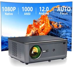 Everycom [1000 ANSI & Auto Focus] Projector with WiFi and Bluetooth, Native 1080P Smart Projector with Android os 2+32G, Auto Focus and Auto Keystone, Home Movie Projector 4K for HDMI/USB/TV Stick/Phone/PS5