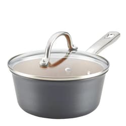 Ayesha Curry Home Collection Hard Anodized Nonstick Sauce Pan/Saucepan with Lid, 2 Quart, Gray
