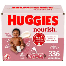 Huggies Nourish Scented Baby Wipes, 6 Push Button Packs (336 Wipes Total)